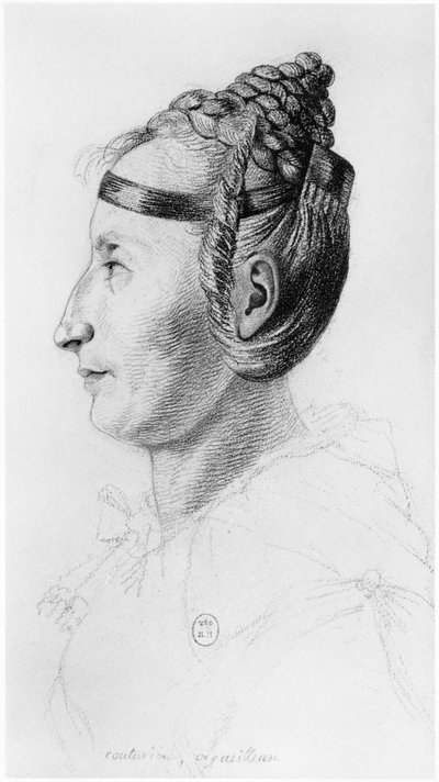 Eine stolze Schneiderin, Profil, Illustration aus einem unveröffentlichten Traktat von Jean Etienne Dominique Esquirol (1772-1840) über die Verrückten des Salpetriere-Asyls, ca. 1818 von Georges Francois Gabriel